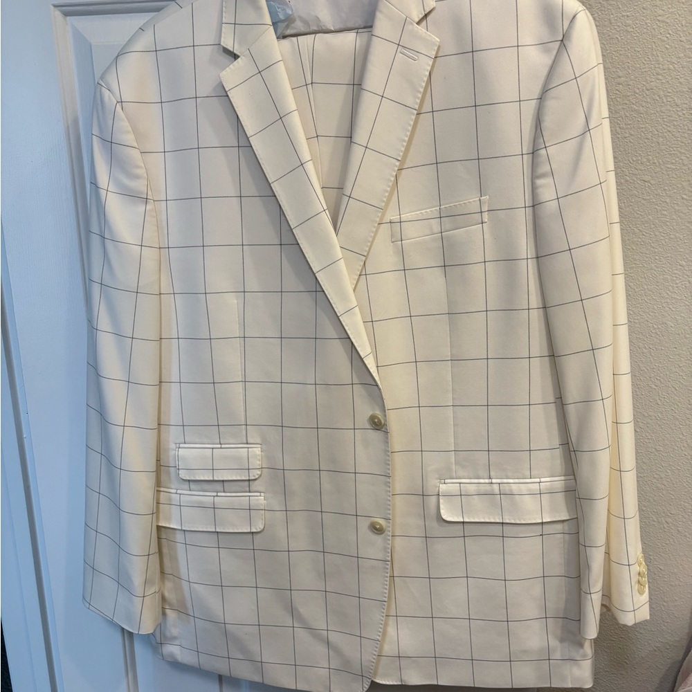 Men's Cream Checkered Blazer